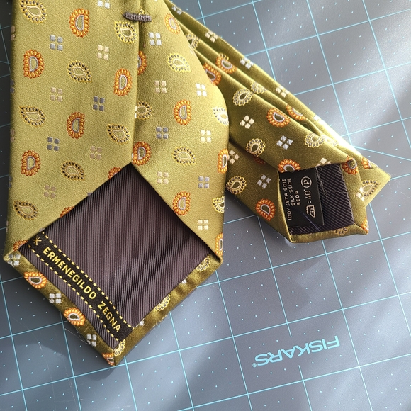 Ermenegildo Zegna XXXXZ Gold and Orange Patterned Tie Luxury Designer